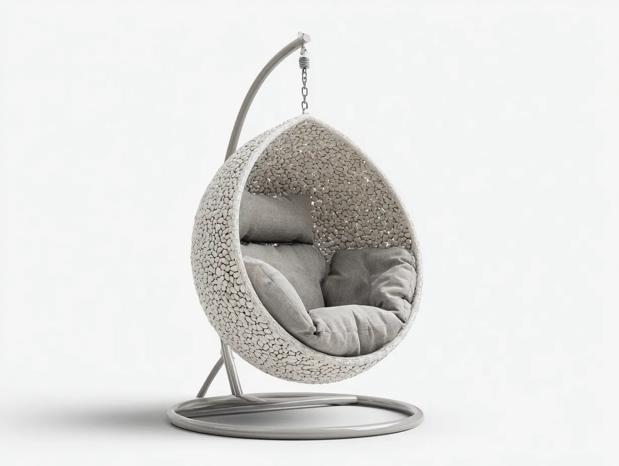 Hängesessel für Garten - Naturstein-Metall-Textil - 106x98x208 cm - Weiß-Beige-Silber - Modernes Design-Havenuphub