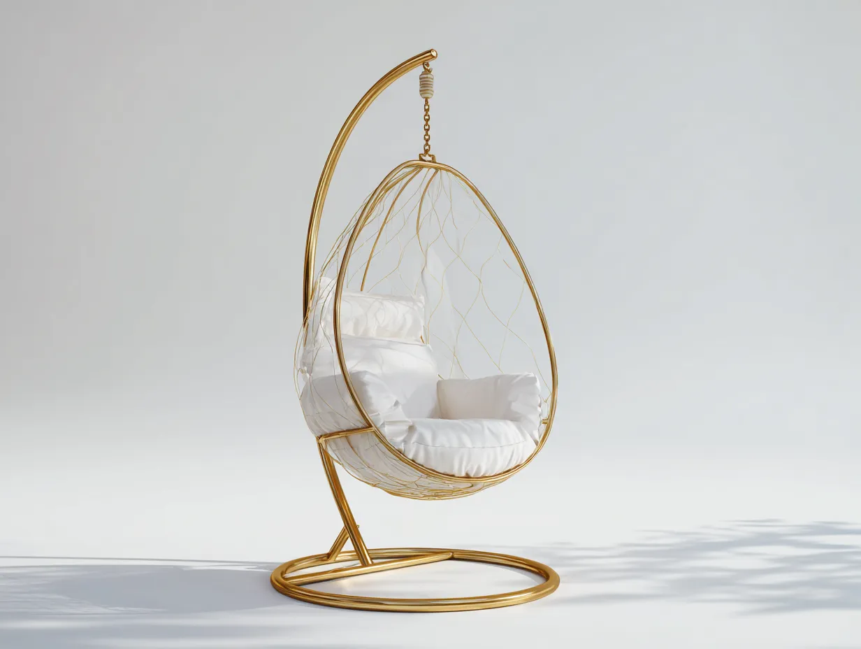 Hängesessel für Garten - Metall-Textil - 95x90x198 cm - Gold-Weiß - Modernes Design-Havenuphub