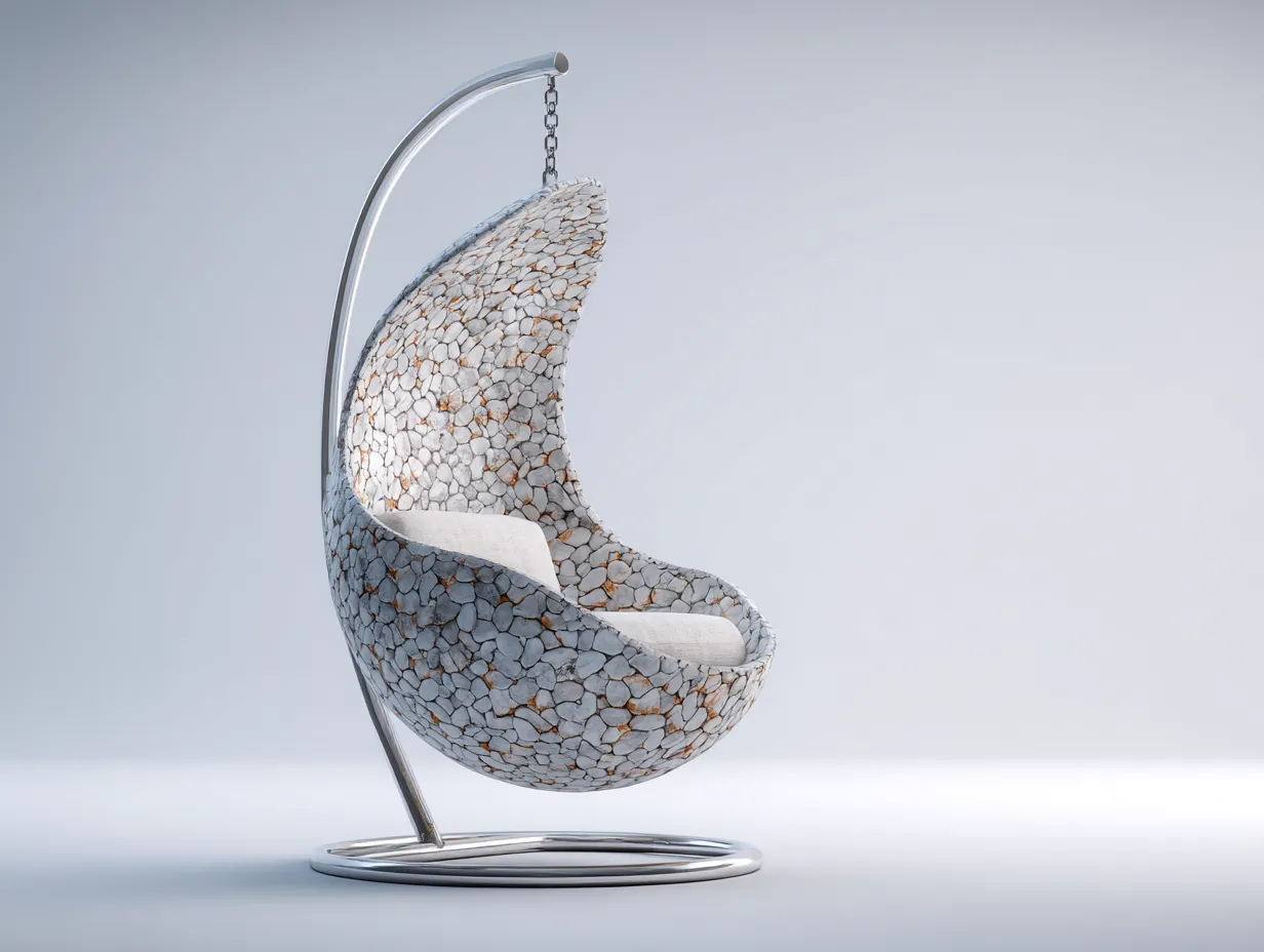 Hängesessel für Garten - Naturstein-Metall-Textil - 100x90x205 cm - Weiß-Grau-Silber - Modernes Design-Havenuphub