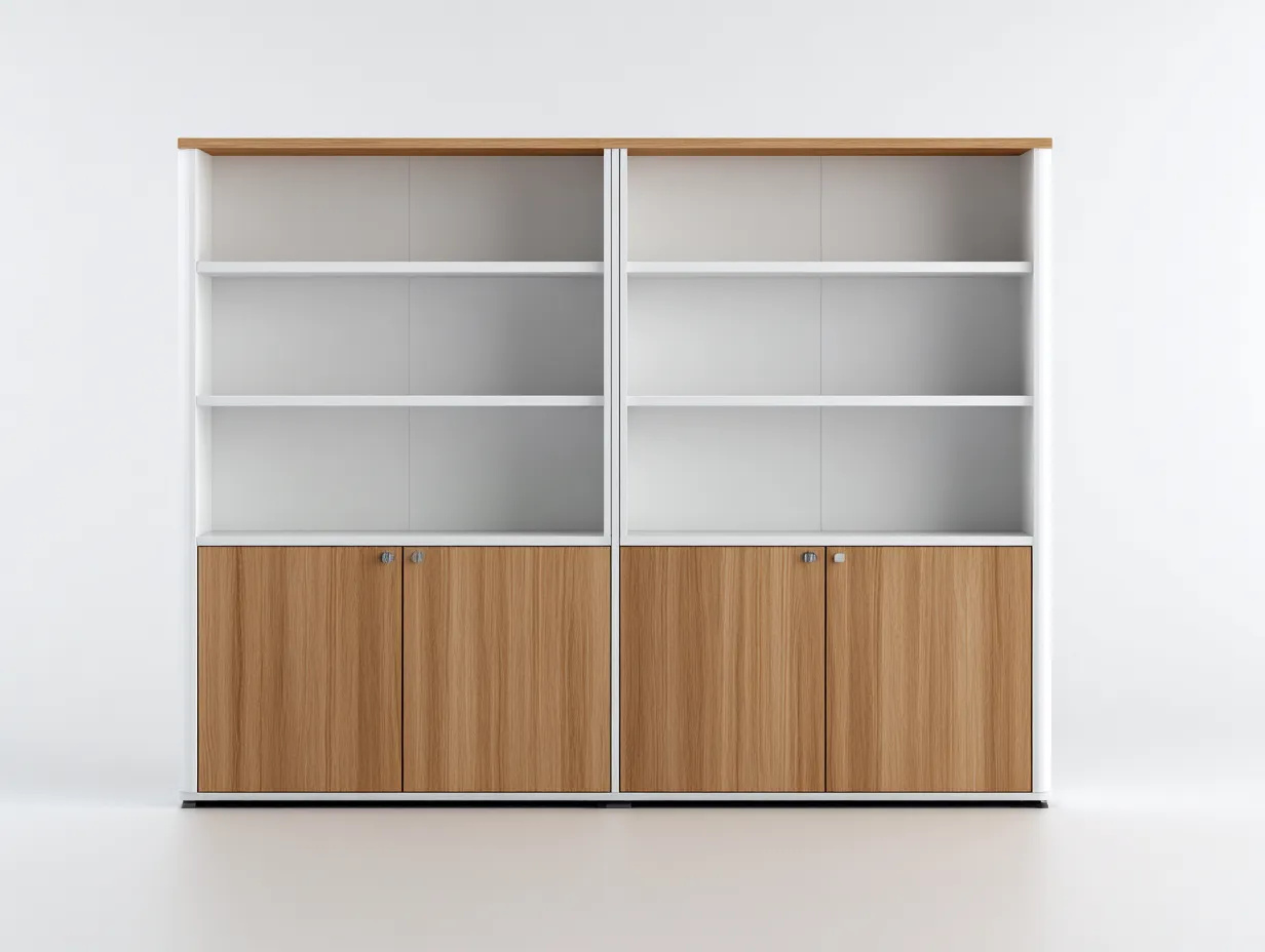 Estantería de madera 180x40x150 cm blanco madera con armarios para salón estilo moderno-Havenmyhub