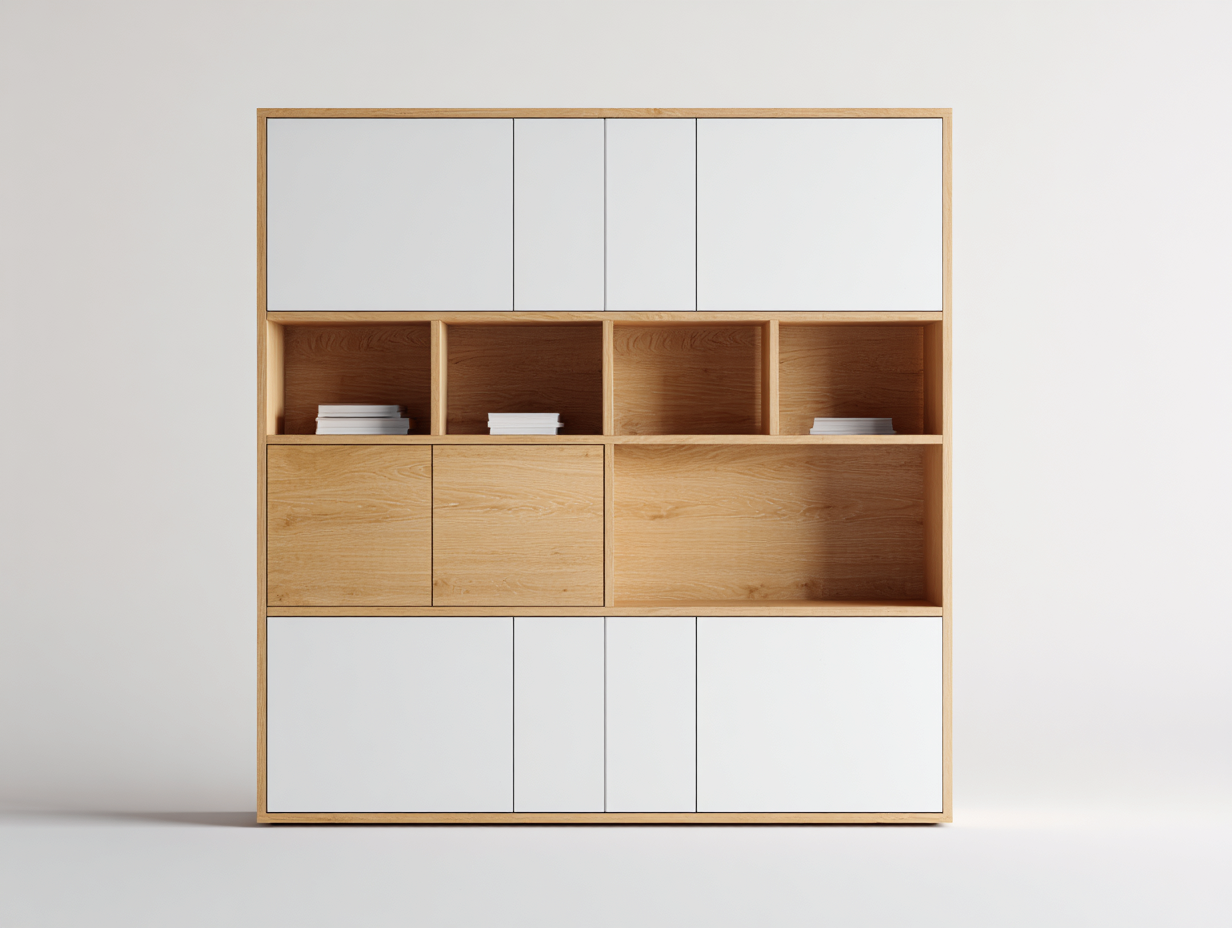 Estanterías madera 160x40x180 cm color roble-blanco apto para salón diseño moderno con puertas-Havenmyhub