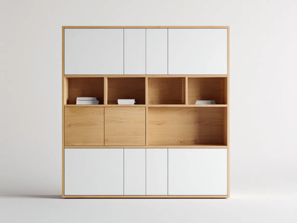 Estanterías madera 160x40x180 cm color roble-blanco apto para salón diseño moderno con puertas-Havenmyhub