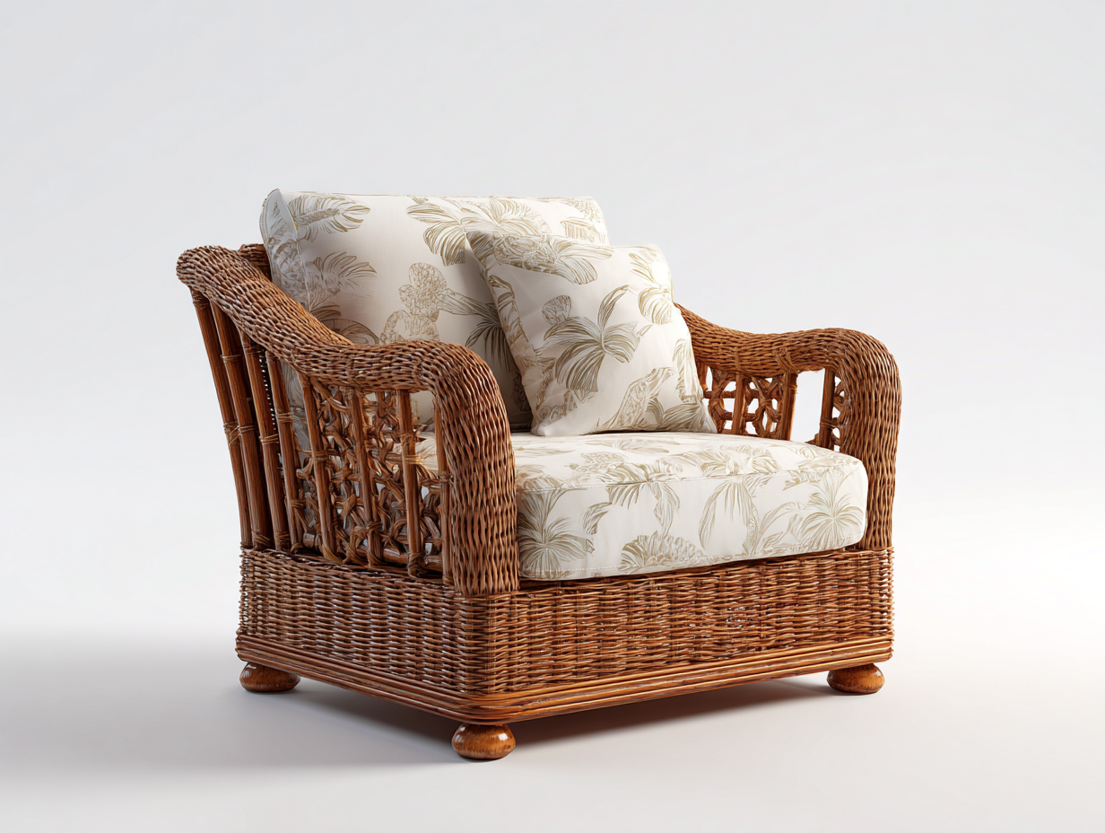 Sillones de ratán natural 85x80x85 cm - marrón y beige - sillón individual con cojines diseño clásico para interior-Havenmyhub