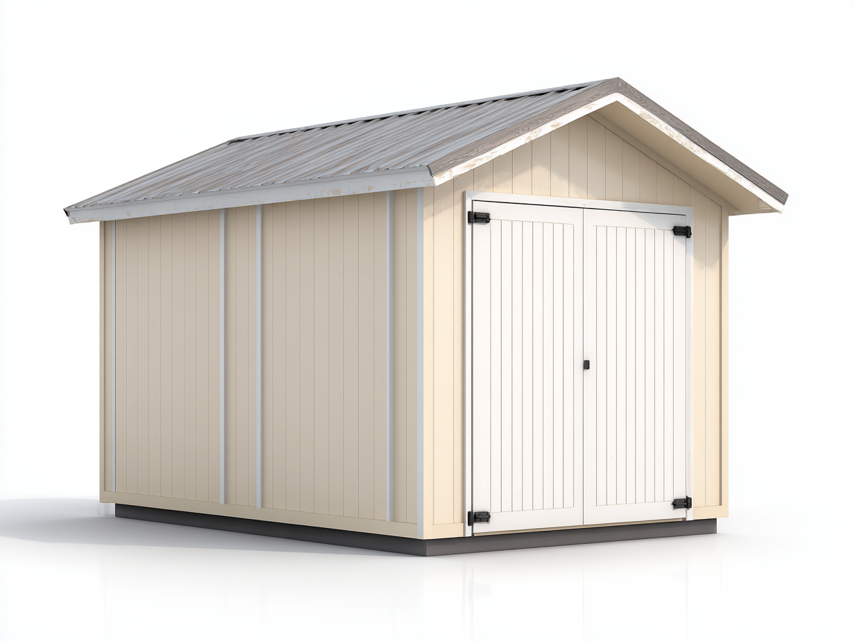 Casetas de jardín de metal 210x180x200 cm - beige-blanco - diseño resistente con 2 puertas-Havenmyhub
