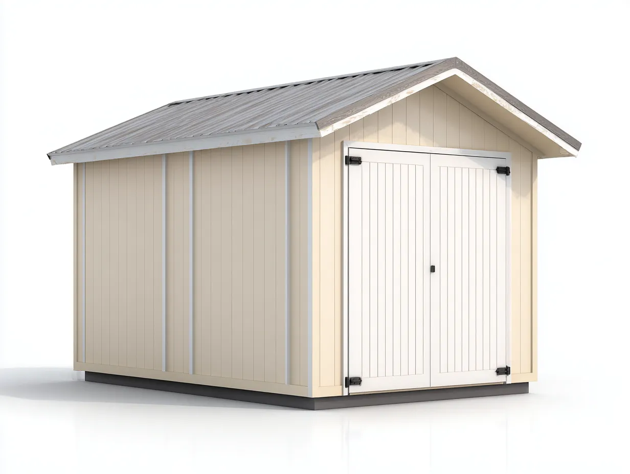 Casetas de jardín de metal 210x180x200 cm - beige-blanco - diseño resistente con 2 puertas-Havenmyhub