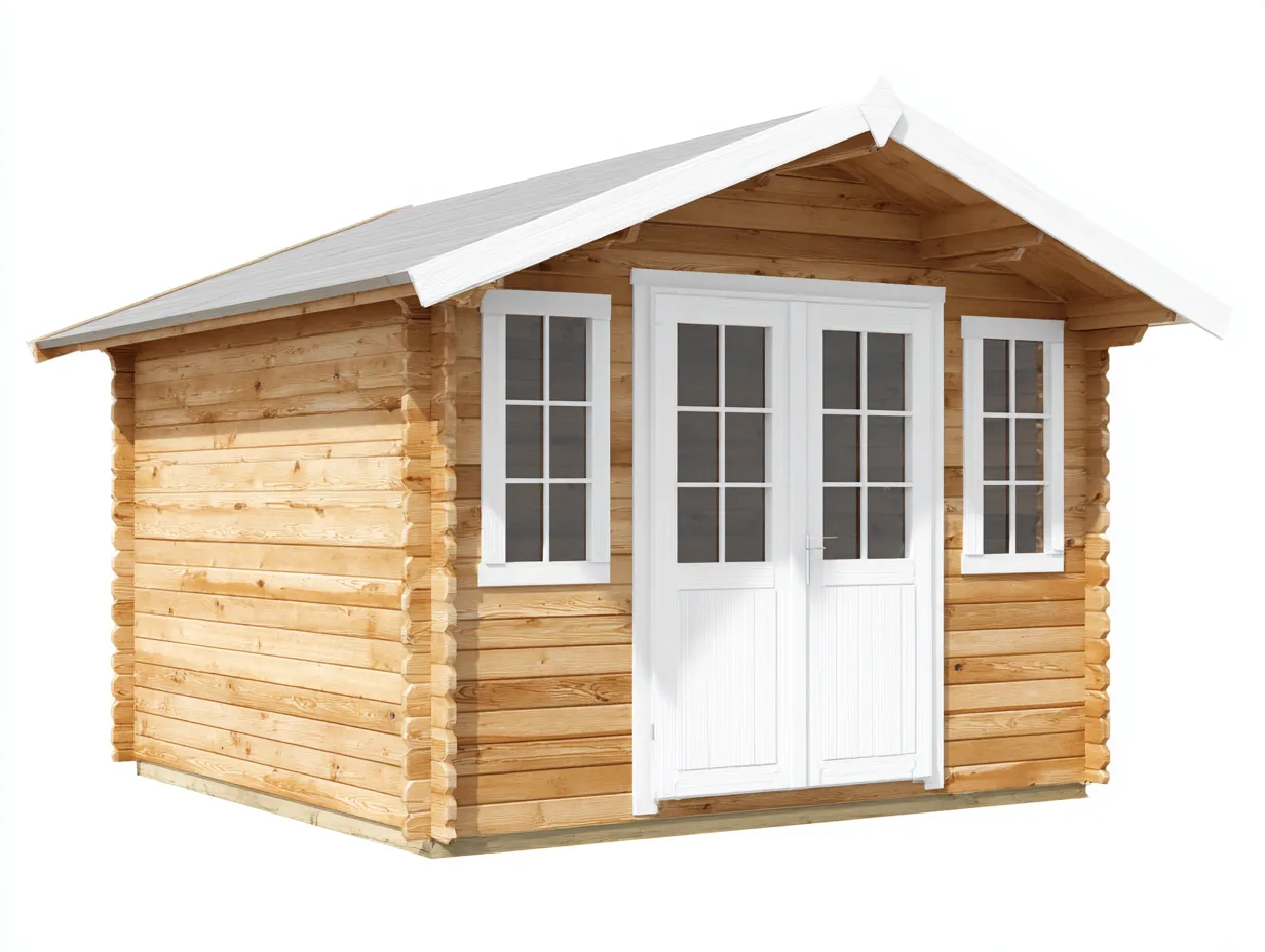 Caseta de jardín madera maciza 260x200x220 cm madera blanco con puertas dobles y ventanas para exterior estilo natural-Havenmyhub