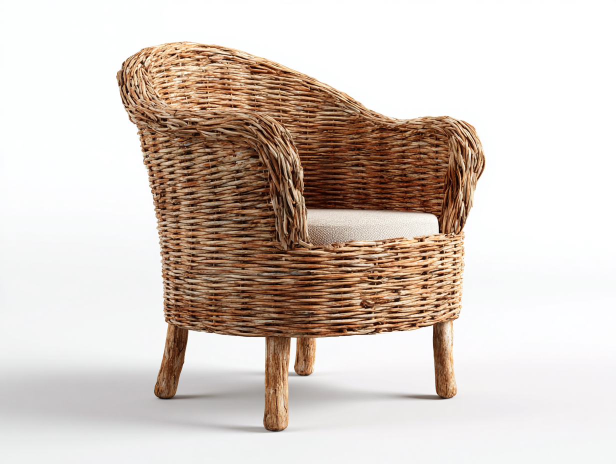 Sillón de ratán natural 80x70x85 cm marrón beige con cojín para jardín estilo natural-Havenmyhub