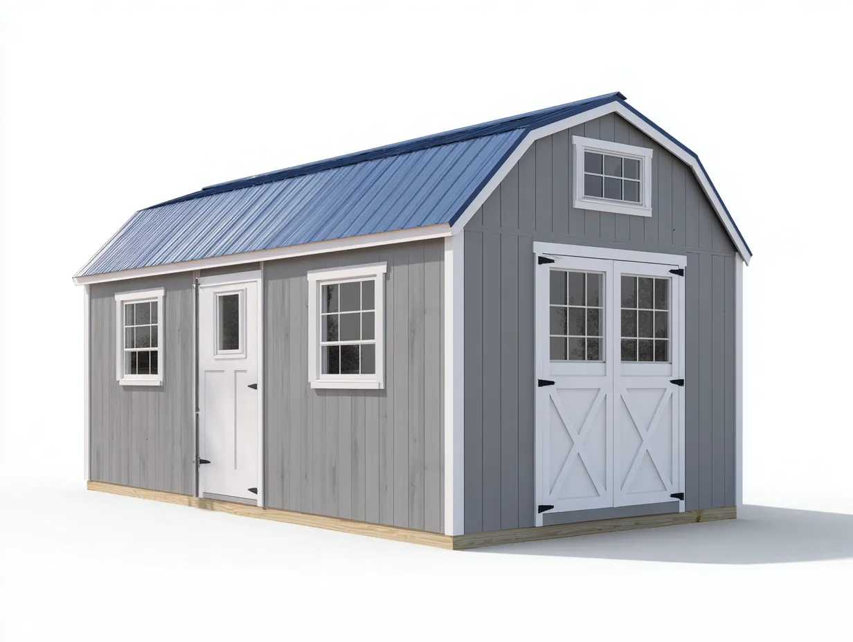 Casetas de jardín madera 300x250x220 cm color gris-blanco apto para exterior diseño clásico con ventanas-Havenmyhub