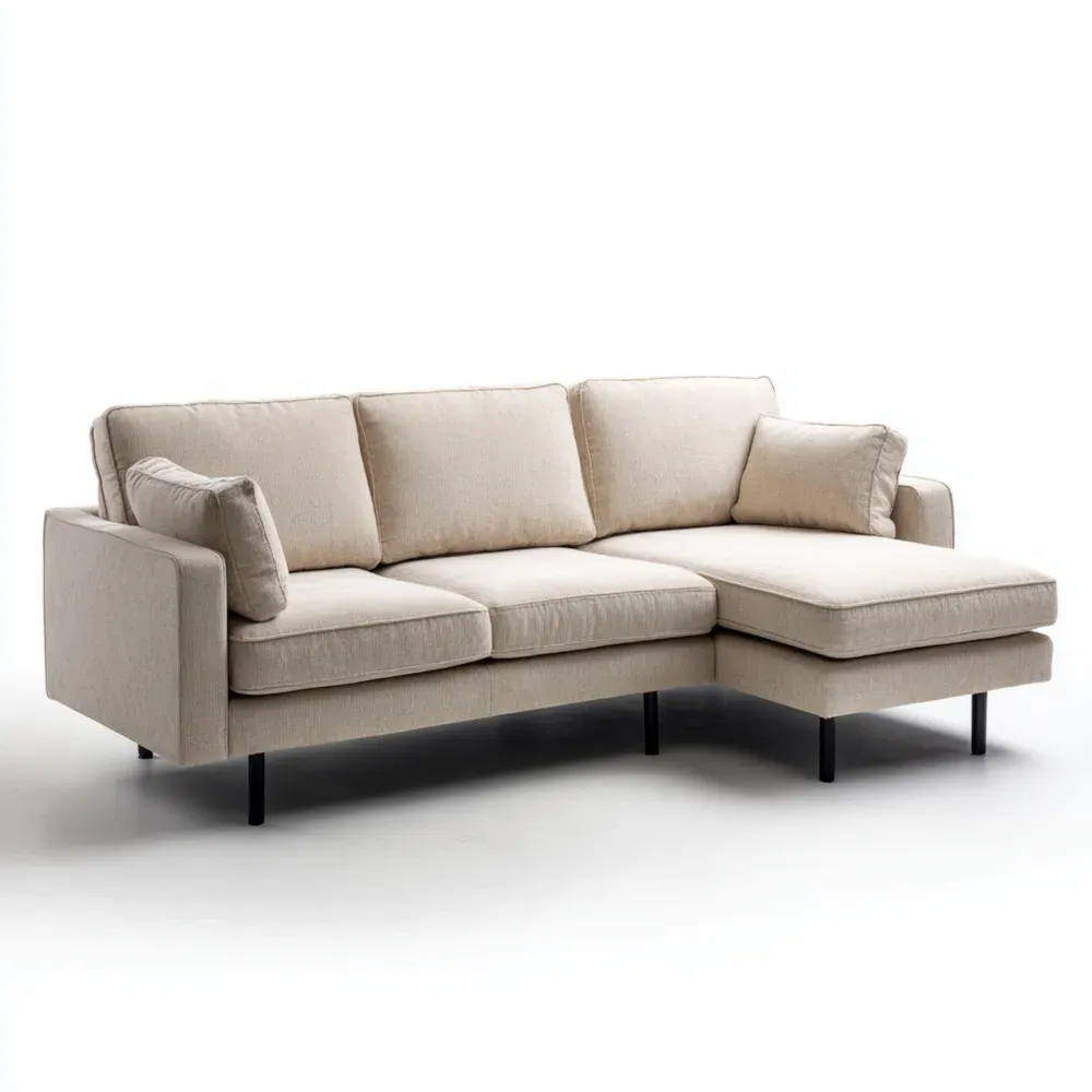 Ecksofa Leinen Beige mit Metallbeinen