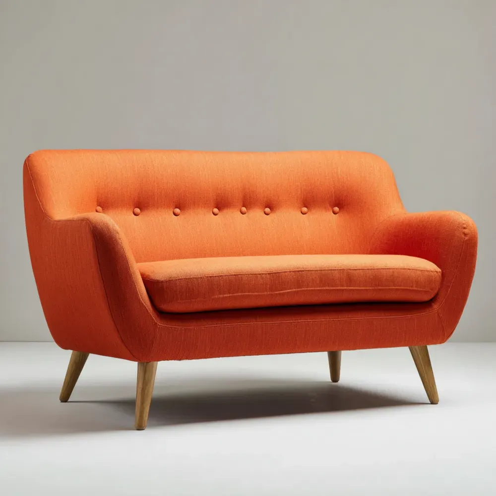 Zweisitzer-Sofa Holzgestell Oranger Stoff 150x80x85 cm