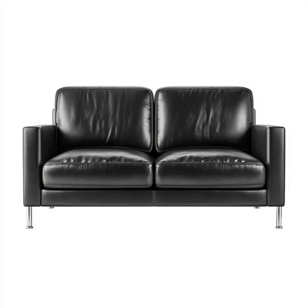 Zweisitzer Ledersofa mit Metallfüßen - Schwarz