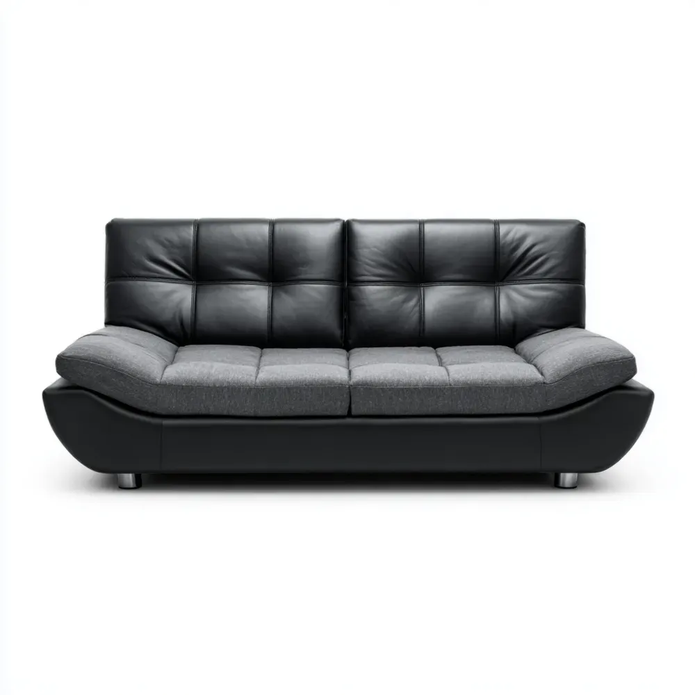 Zweisitzer-Sofa aus Leder und Stoff – Schwarz/Grau