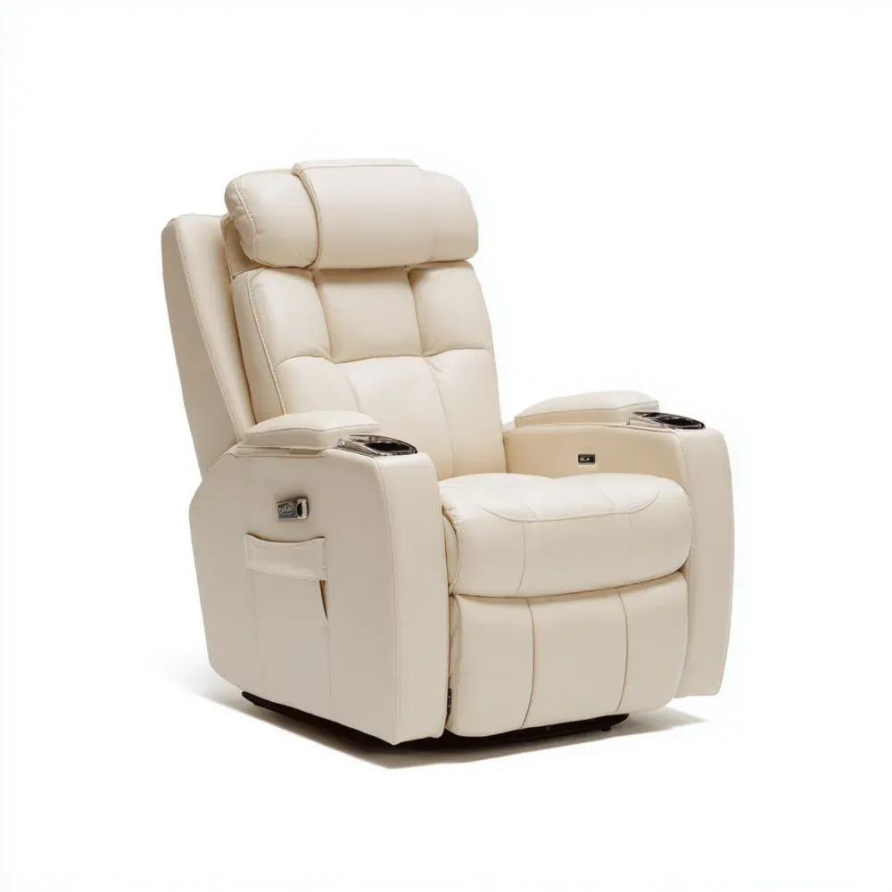 Verstellbarer Sessel aus Echtleder - Cremeweiß