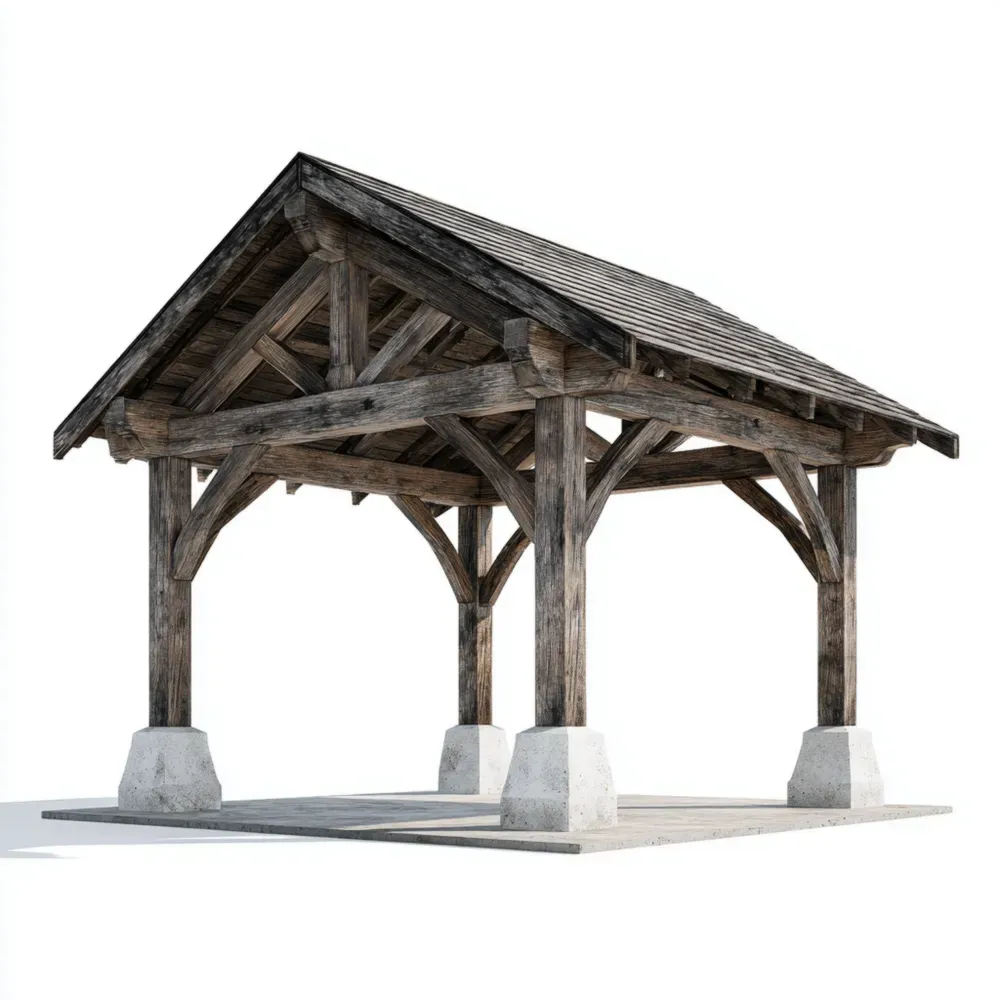 Holz-Pavillon mit Eichenholz und Betonsockeln 300x400x350 cm
