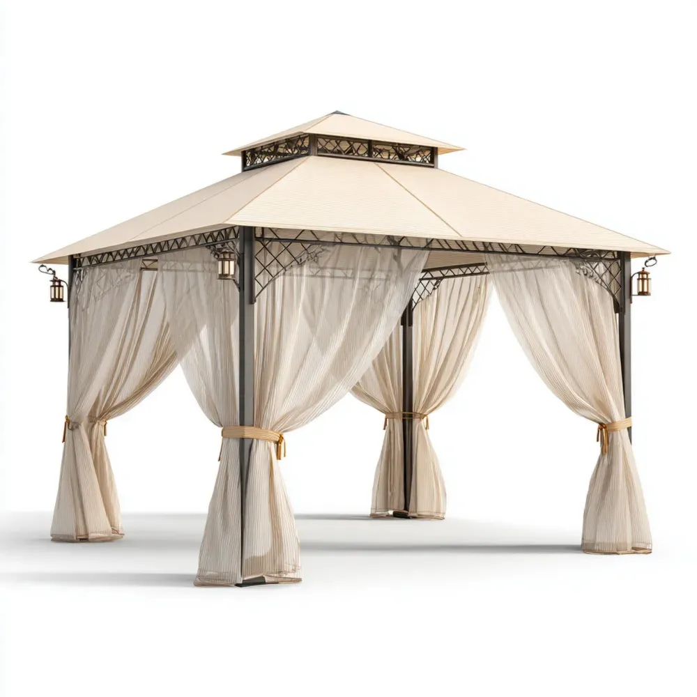 Gartenpavillon Metall 3x3x2,7 m mit Polyester Verkleidung Beige