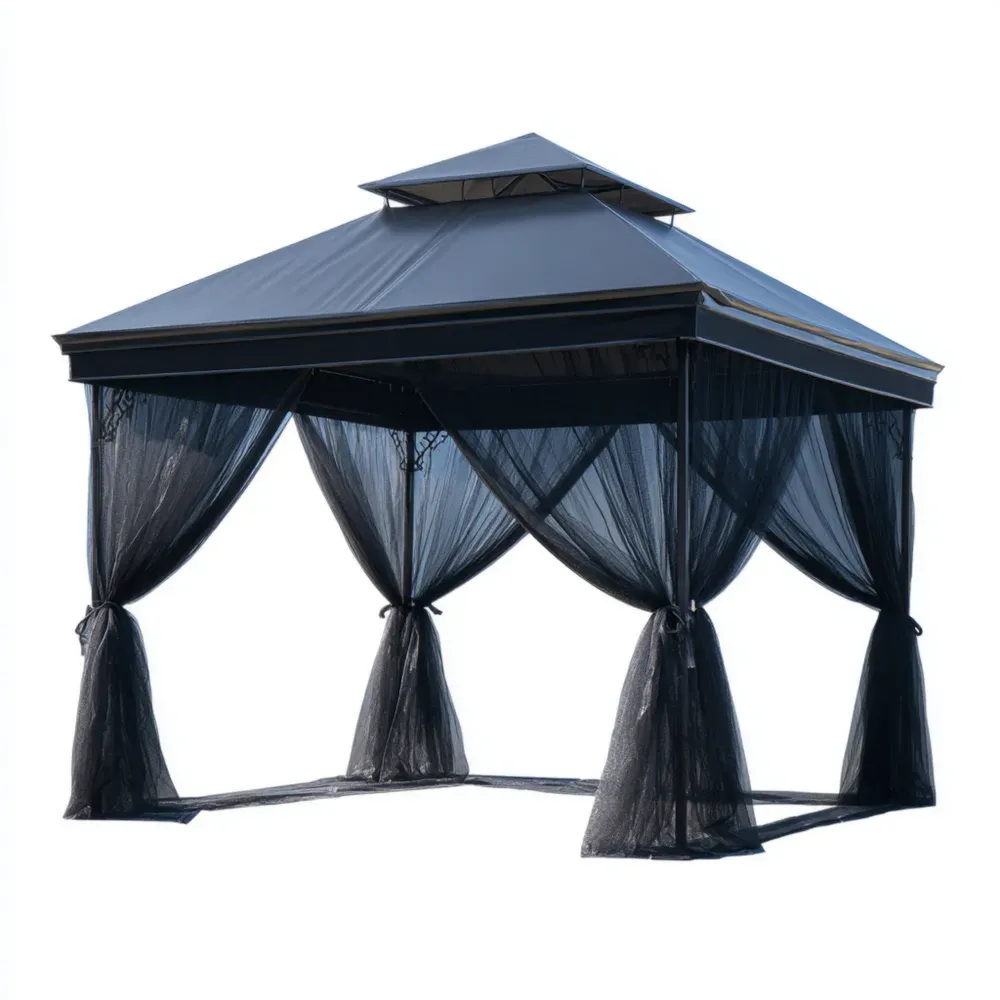 Pavillon Stahlrahmen Aluminiumdach mit Moskitonetz - Schwarz