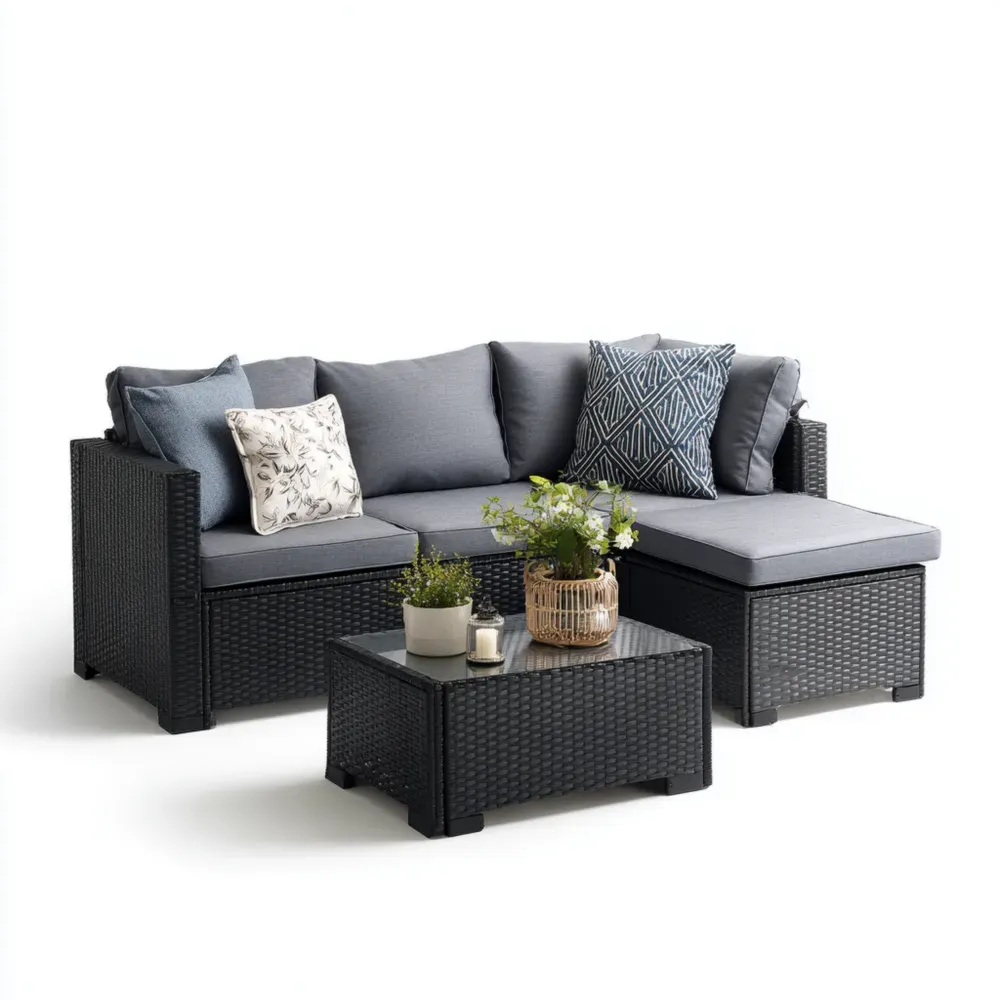 Gartensofa Set Polyrattan Aluminium Glas Anthrazit