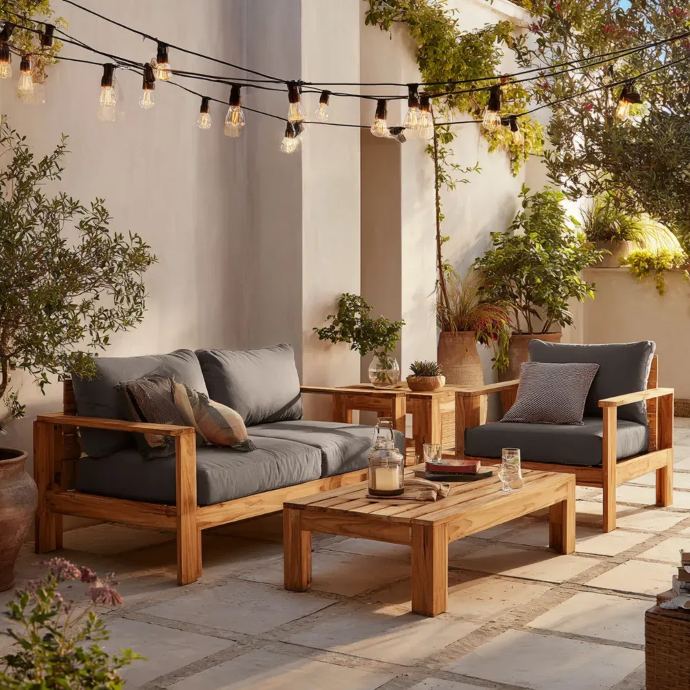 Garten-Lounge-Set Teakholz und Polyester Dunkelgrau