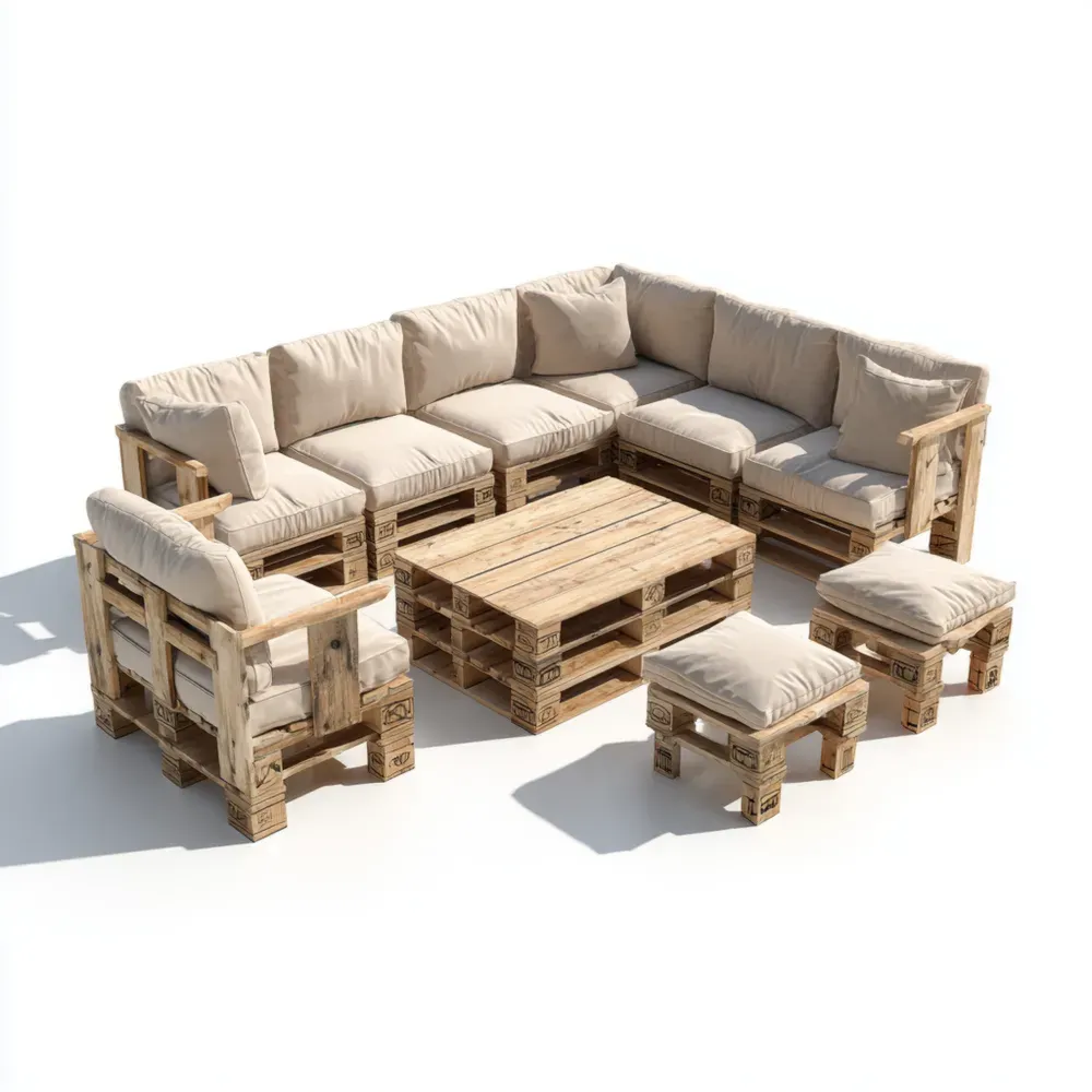 Sofa Set Europaletten Holz mit Kissen - Beige