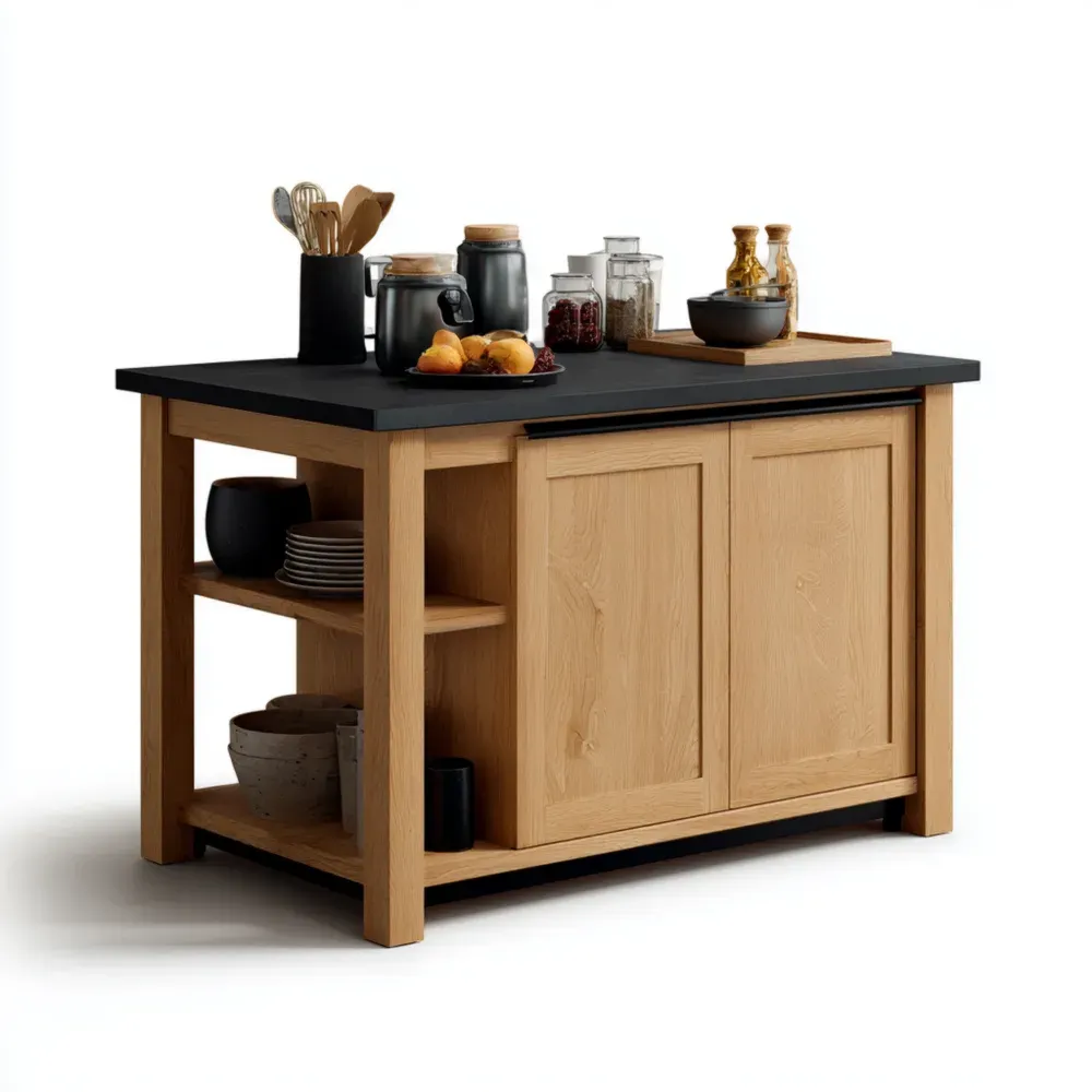 Kücheninsel Holz mit Schwarzer Oberfläche 120x60x90 cm