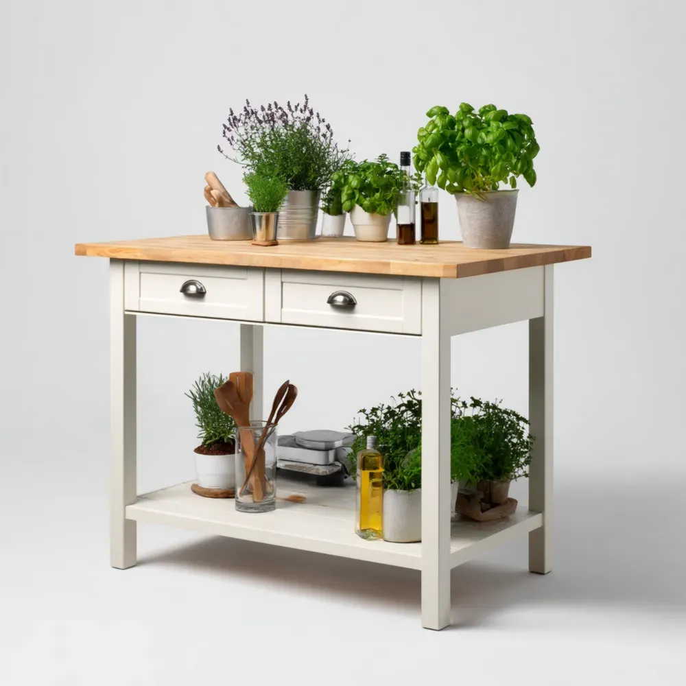 Kücheninsel Tisch Eiche und MDF 100x60x90 cm – Weiß/Natur