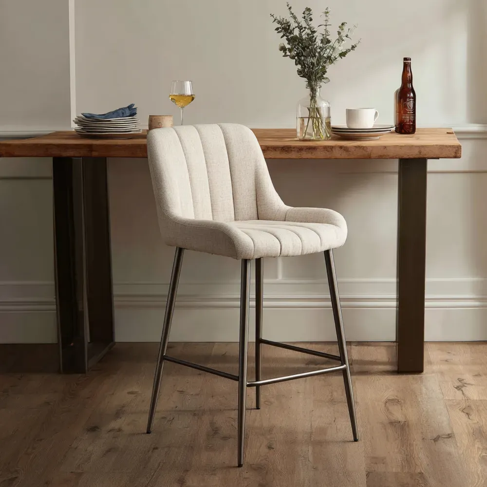 Silla de Bar Tapizada 110x50x55 cm Tela Beige - Diseño Moderno