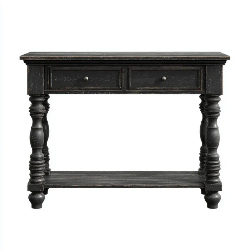 Mesa Consola de Madera 110x35x80 cm - Negro - Diseño Clásico