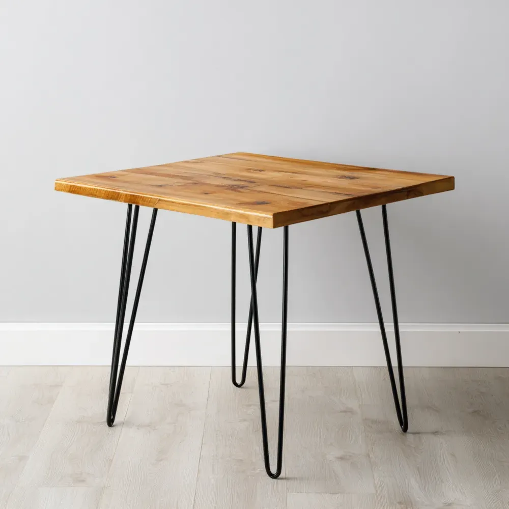 Mesa auxiliar madera maciza 80x80x75 cm - Marrón/Negro - Diseño minimalista