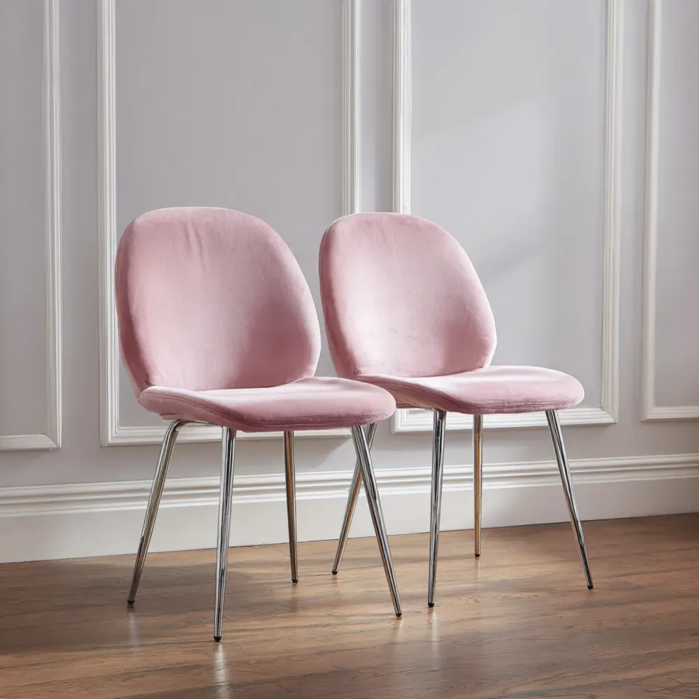 Sillas de Comedor Tapizadas en Terciopelo 45x55x88 cm - Rosa - Diseño Contemporáneo