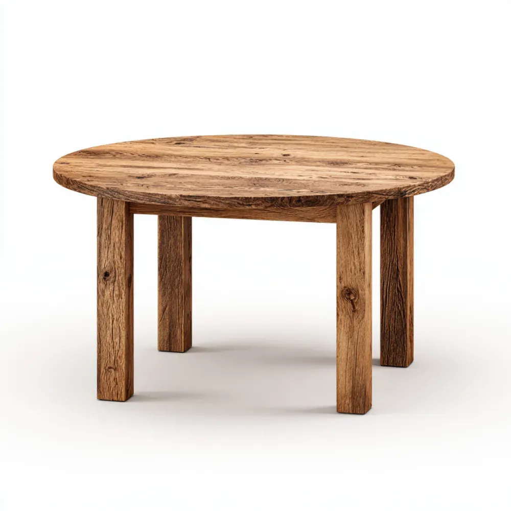Mesa Auxiliar Redonda Madera Maciza 60x60x45 cm – Marrón Rústico