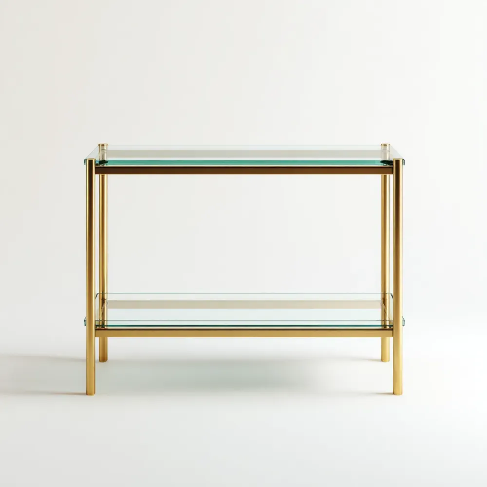 Mesa auxiliar de vidrio templado de 80x40x70 cm con marco de metal Dorado - diseño elegante