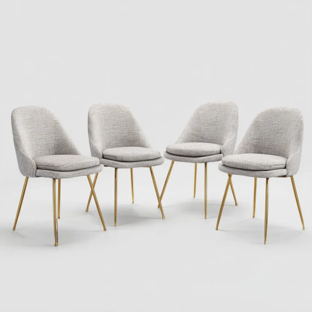 Juego de sillas de comedor 45x42x85 cm - Tapizadas en tela Gris Claro - Patas Doradas - Diseño moderno