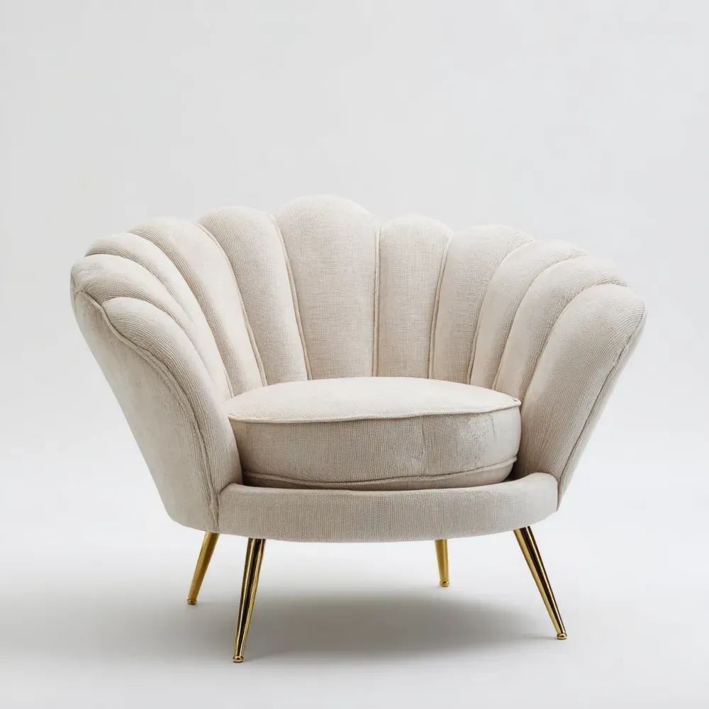 Sillón tapizado en tela Beige 80x85x75 cm diseño moderno patas doradas