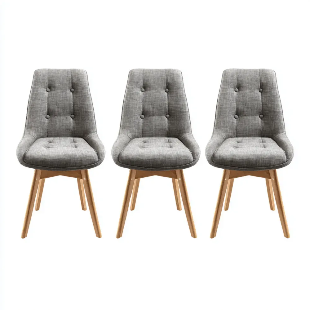 Conjunto de 3 sillas de comedor 45x40x85 cm Tela Gris Madera Moderna