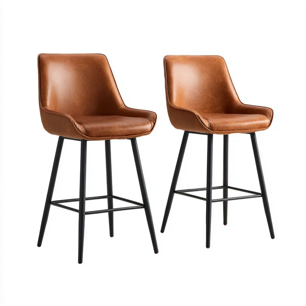 Taburetes de bar 45x40x100 cm Set de 2 - Cuero Sintético Marrón - Estilo Moderno