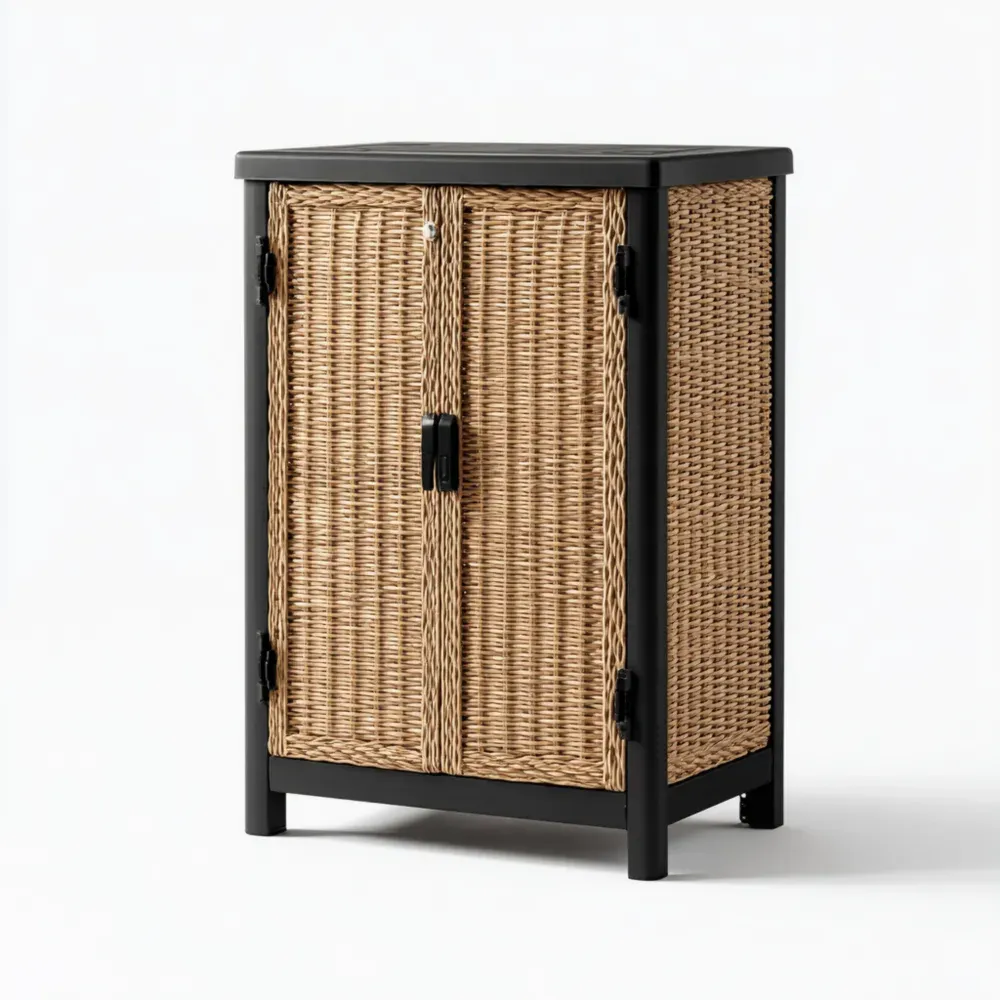 Armario de Almacenamiento Mimbre y Acero Negro 60x40x80 cm - Estilo Rústico