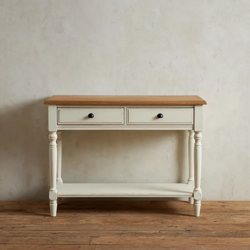 Mesa Consola de Madera 120x40x80 cm – Blanco/Roble – Diseño Clásico