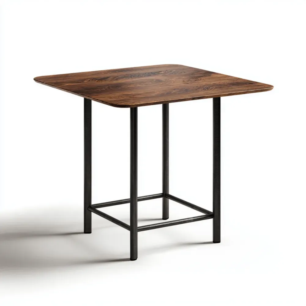 Mesa Auxiliar Cuadrada 50x50x70 cm - Madera y Metal - Marrón y Negro