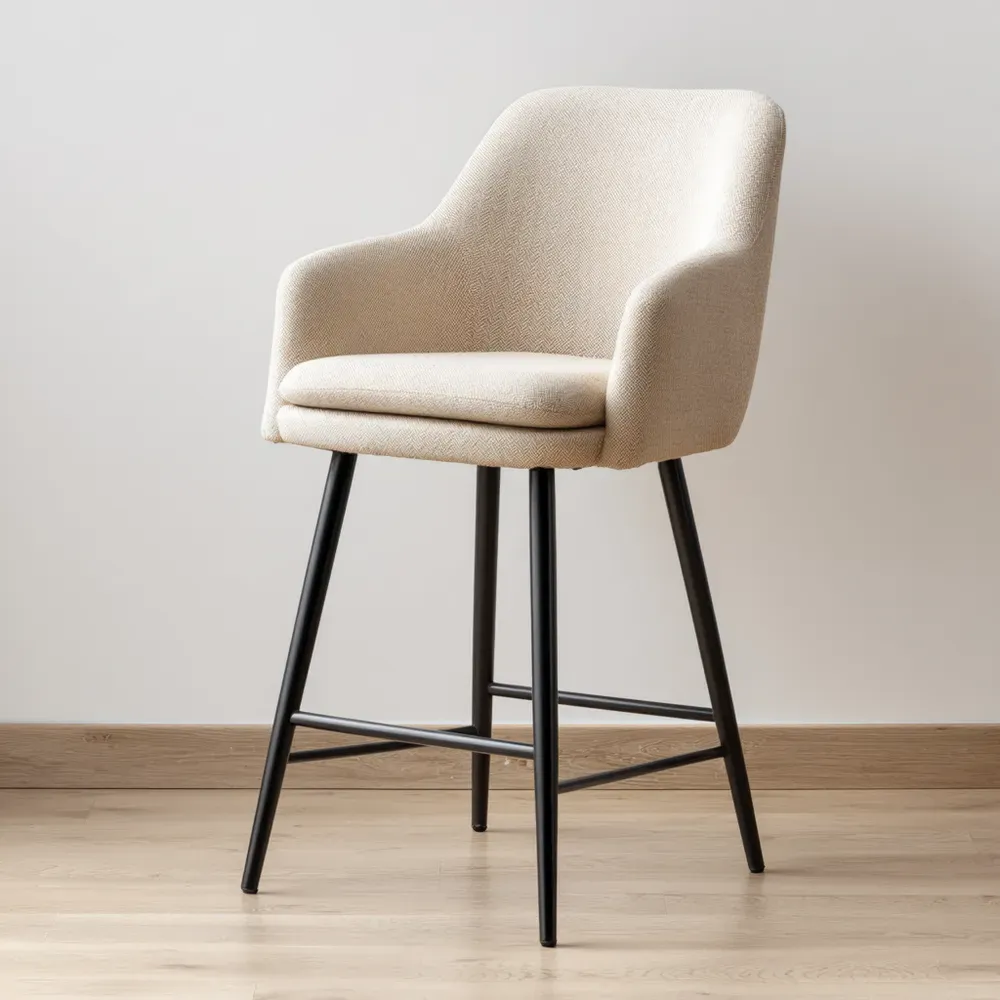 Taburete de Bar Tapizado Beige con Estructura de Metal – 100x40x45 cm