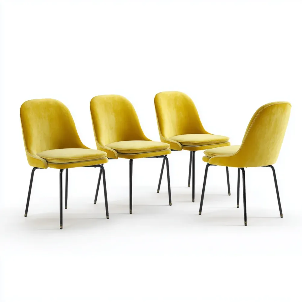 Juego de 4 sillas de comedor tapizadas en terciopelo 45x55x85 cm - Amarillo