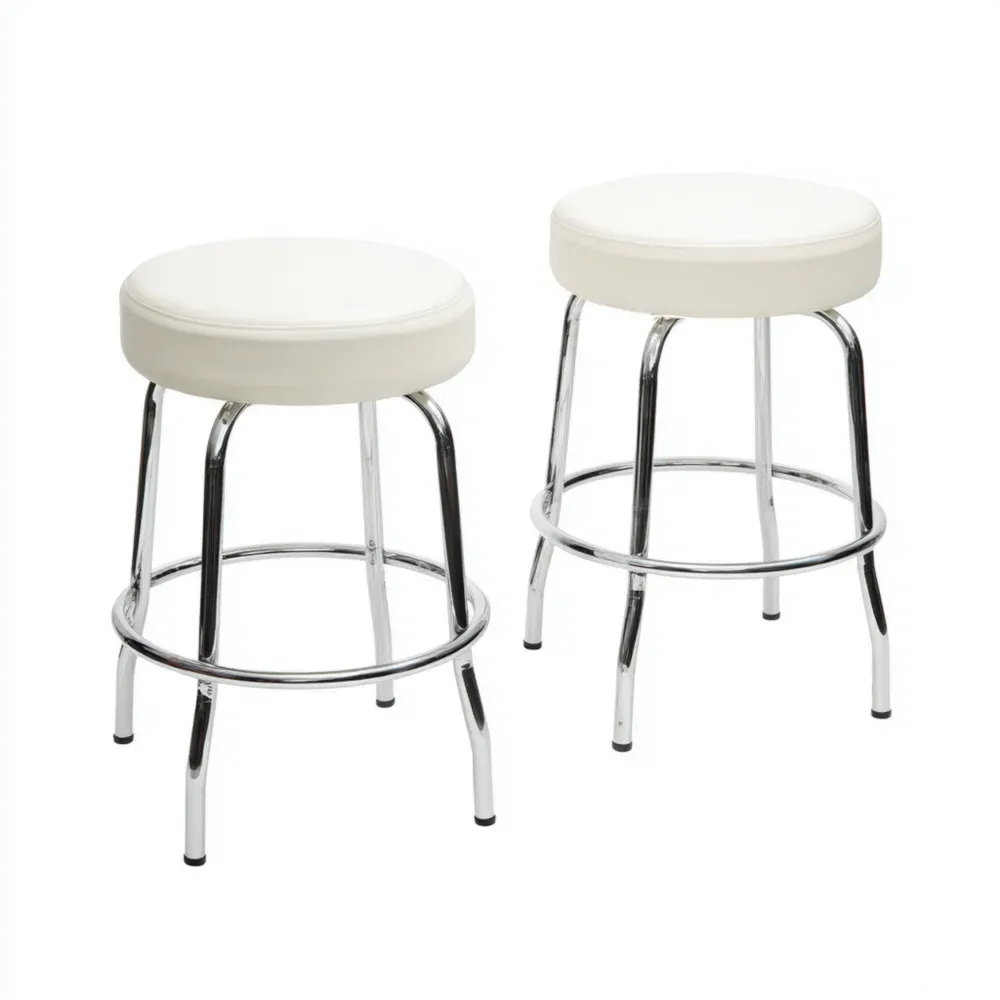 Taburetes de Bar 30x30x45 cm - Asiento Redondo de Piel Sintética y Base de Metal Cromado – Blanco