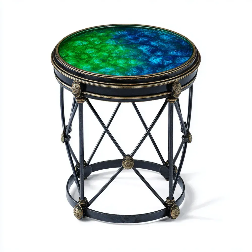 Mesa Auxiliar Redonda Vidrio y Metal 32x32x50 cm - Diseño Clásico