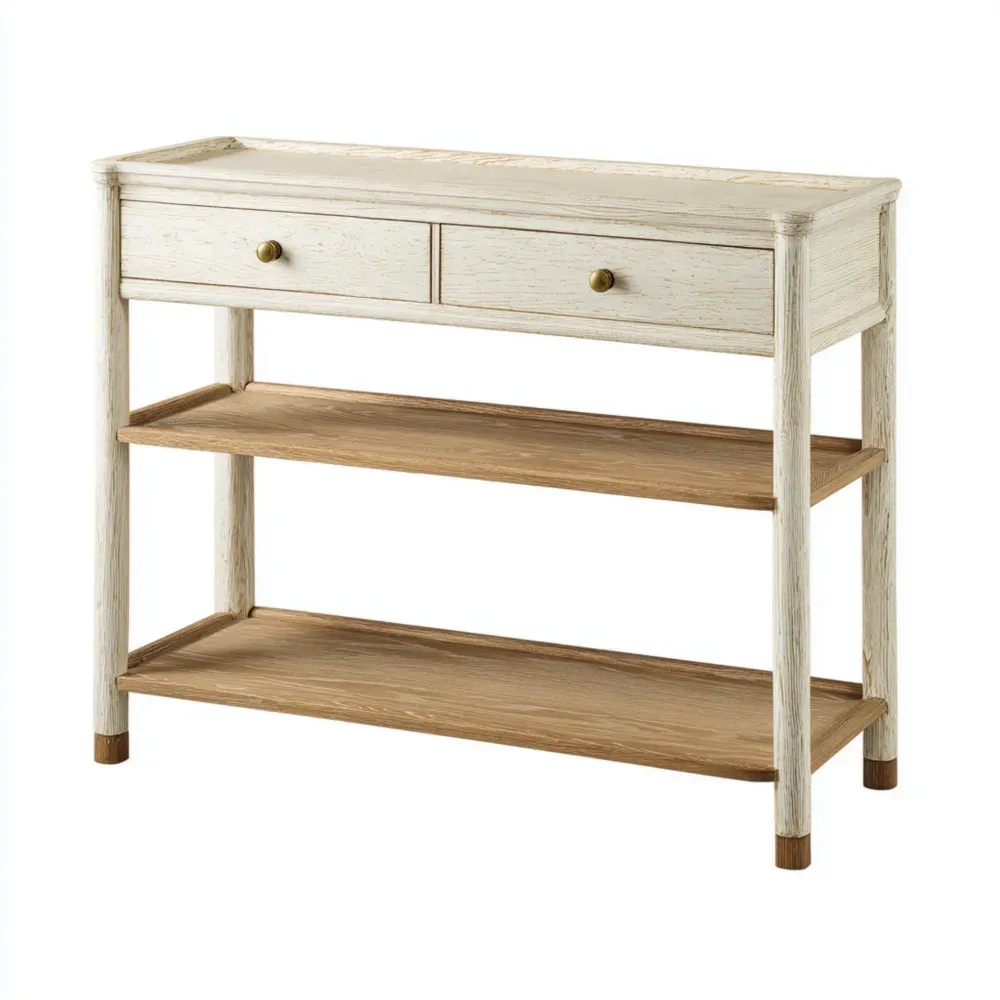 Mesa Consola de Madera 120x40x80 cm – Blanco/Roble – Diseño Clásico