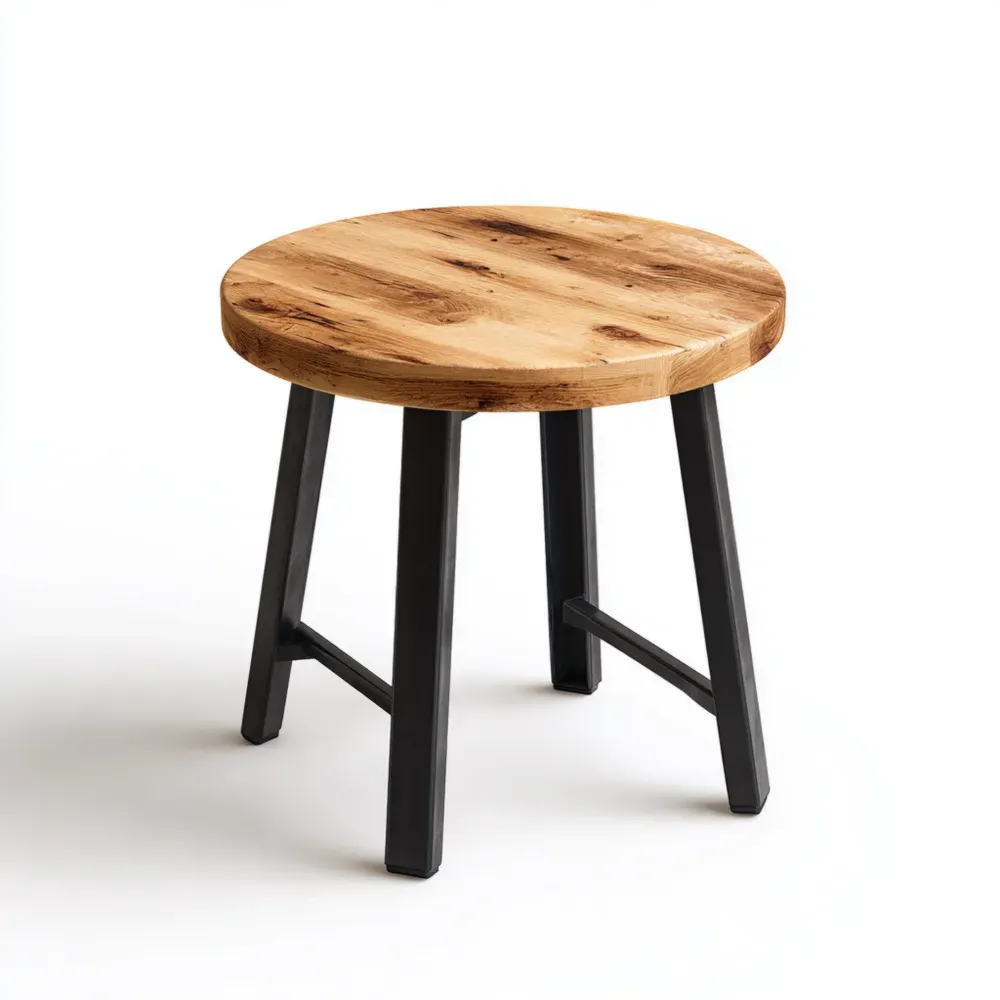 Mesa auxiliar redonda de 45x45 cm de madera y metal - Marrón/Negro - Diseño industrial
