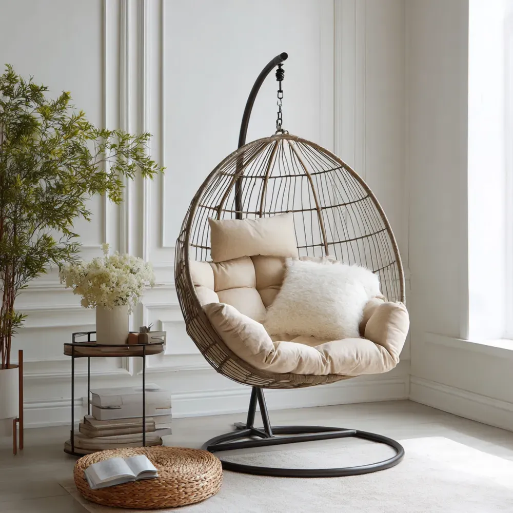 Silla Colgante Ratán 100x100x195 cm – Beige – Diseño Contemporáneo-Lumviy