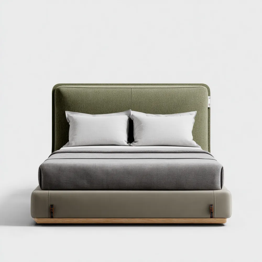 Cama Doble Tapizada 200x160x110 cm – Verde/Gris – Diseño Moderno-Lumviy