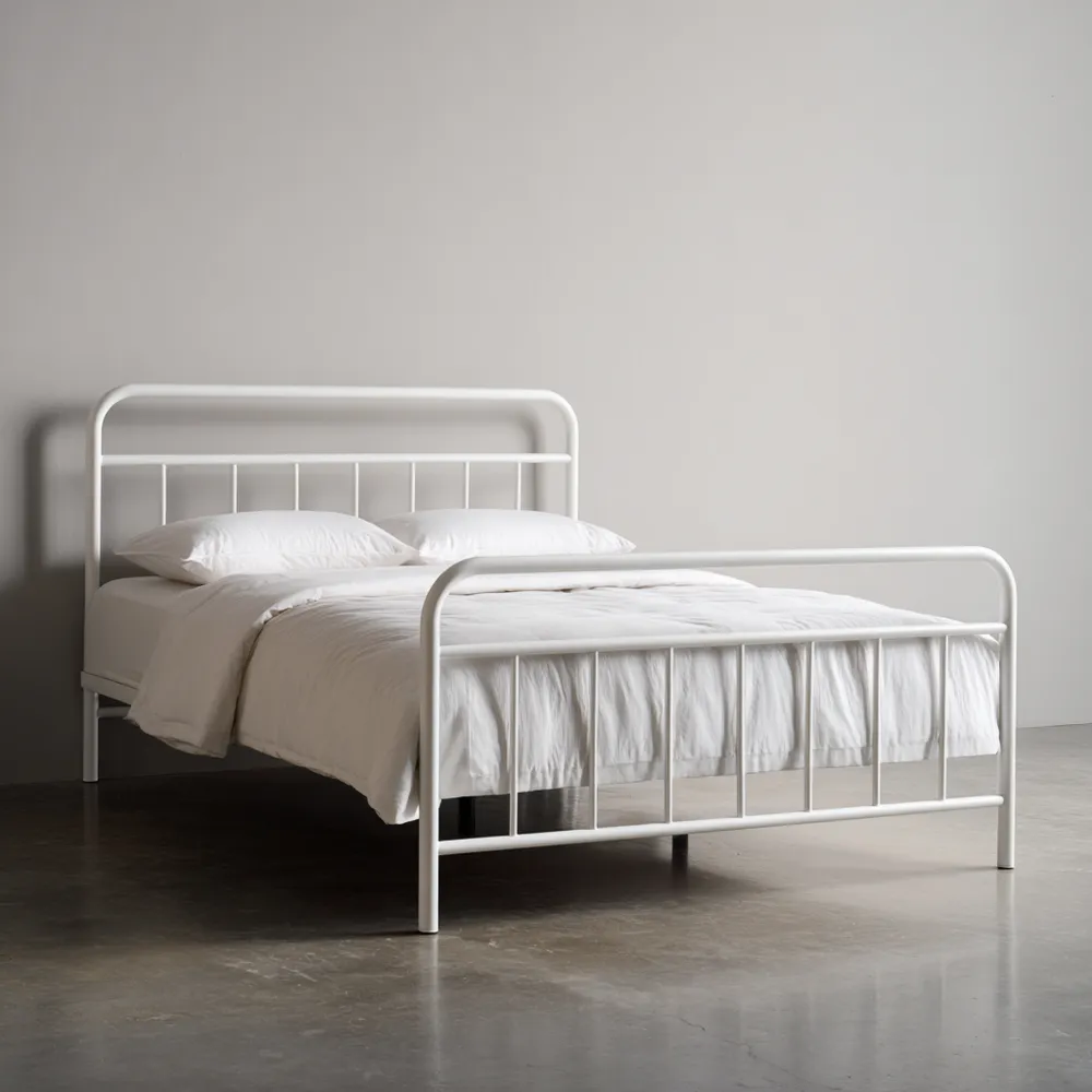 Cama Doble de Metal 200x150 cm (Largo x Ancho) - Blanco - Diseño Minimalista-Lumviy