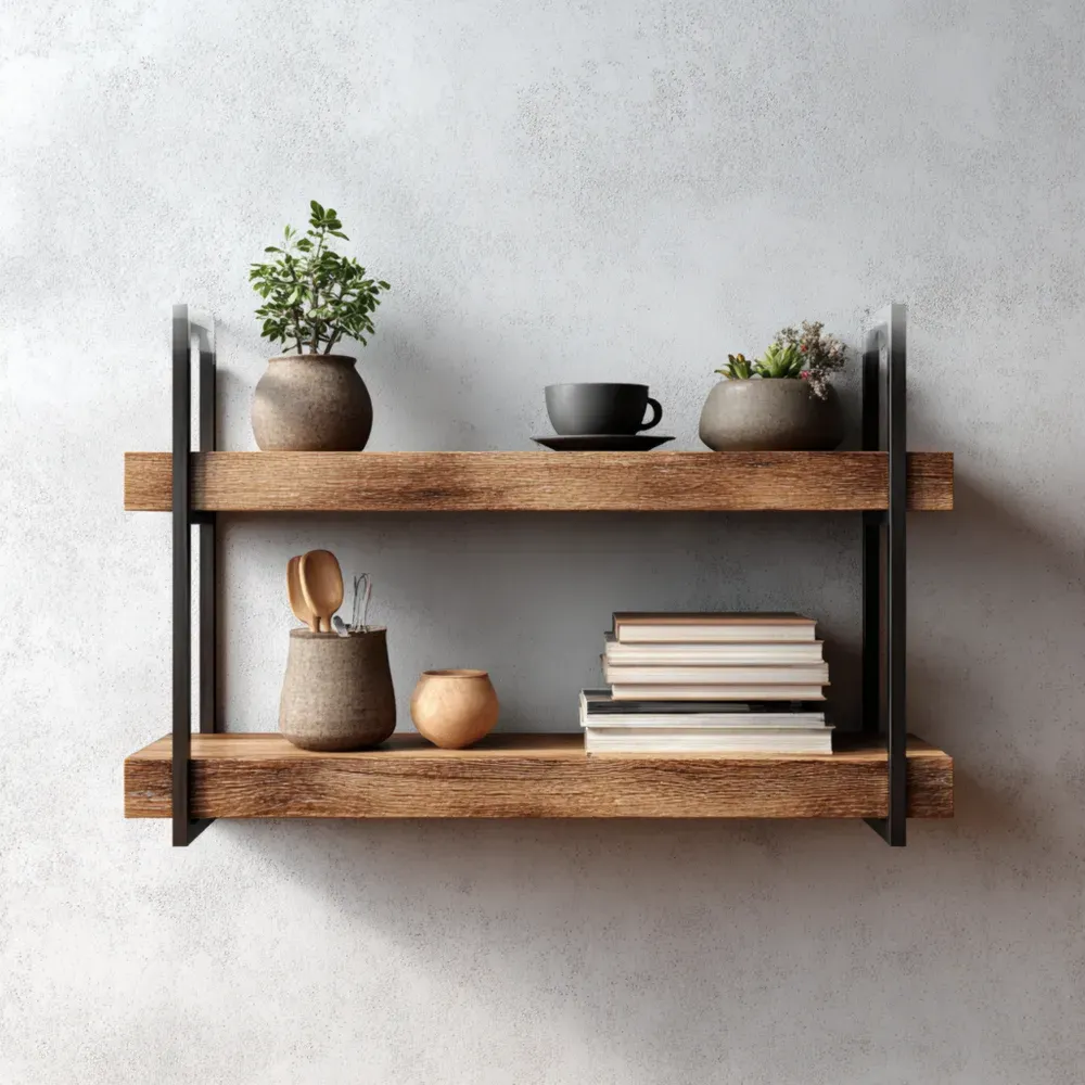 Estantería de pared 80x20x40 cm - Madera Marrón Rústico - Diseño Industrial-Lumviy