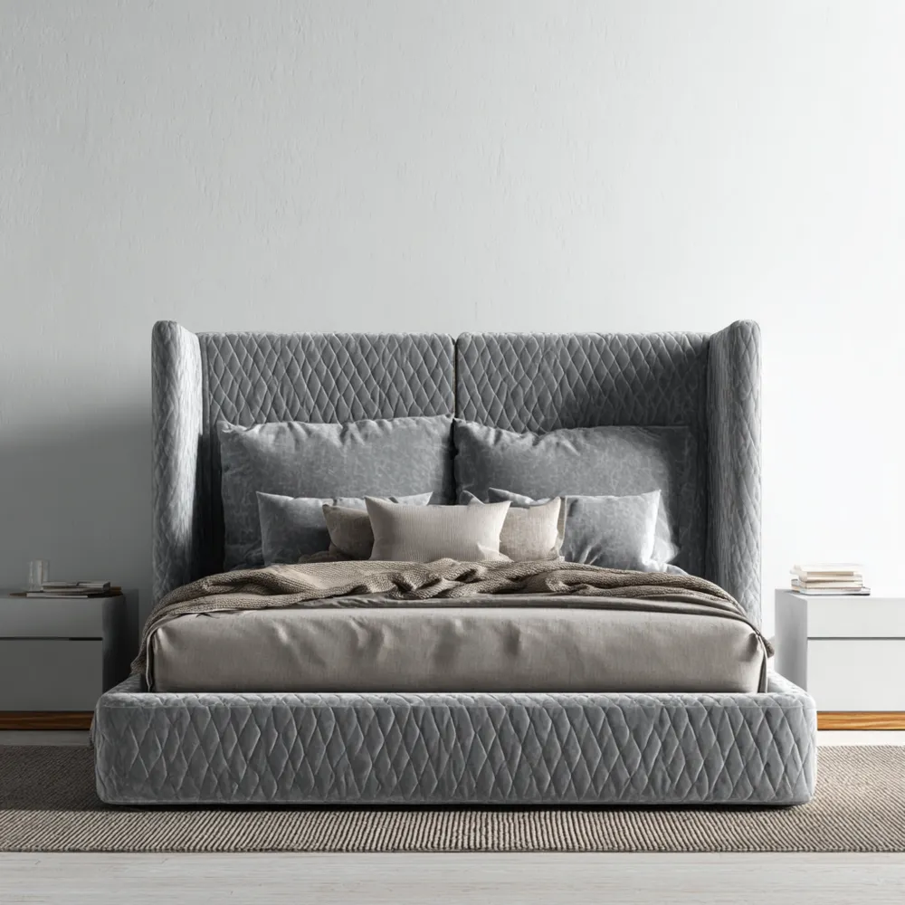 Cama Doble Tapizada de Tela 190x200x120 cm – Gris – Diseño Moderno-Lumviy