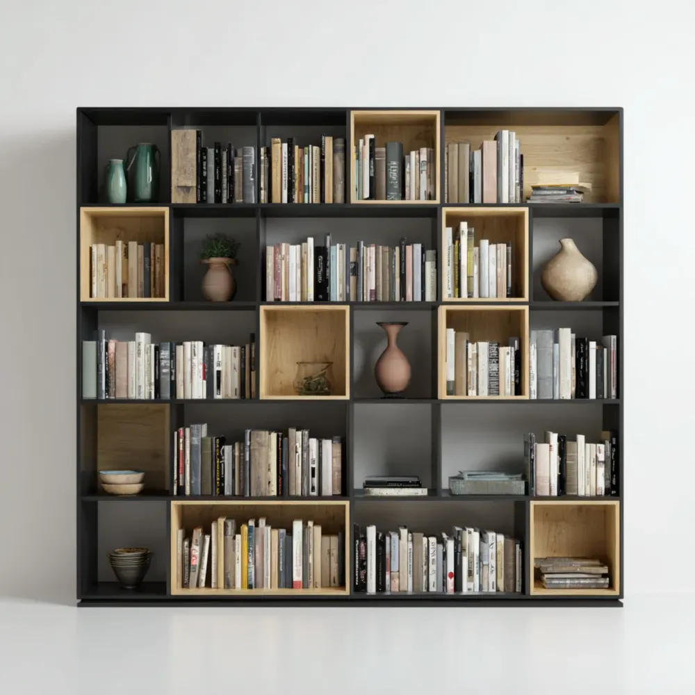 Estantería de diseño modular 200x180x35 cm - Negro/Madera-Lumviy